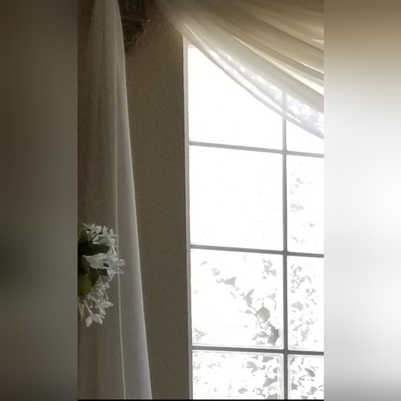 Vintage Curtain Scarf Cream Sheer Material Beads and Fringe - Picture 5 of 6